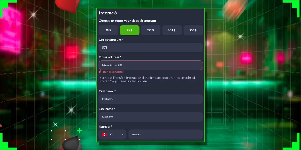Fill out the form to top up your account