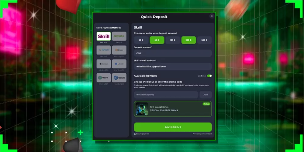 Quick selection of deposit method