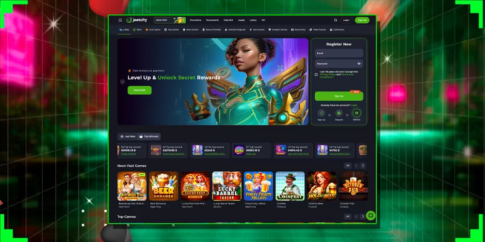 Main page of the casino